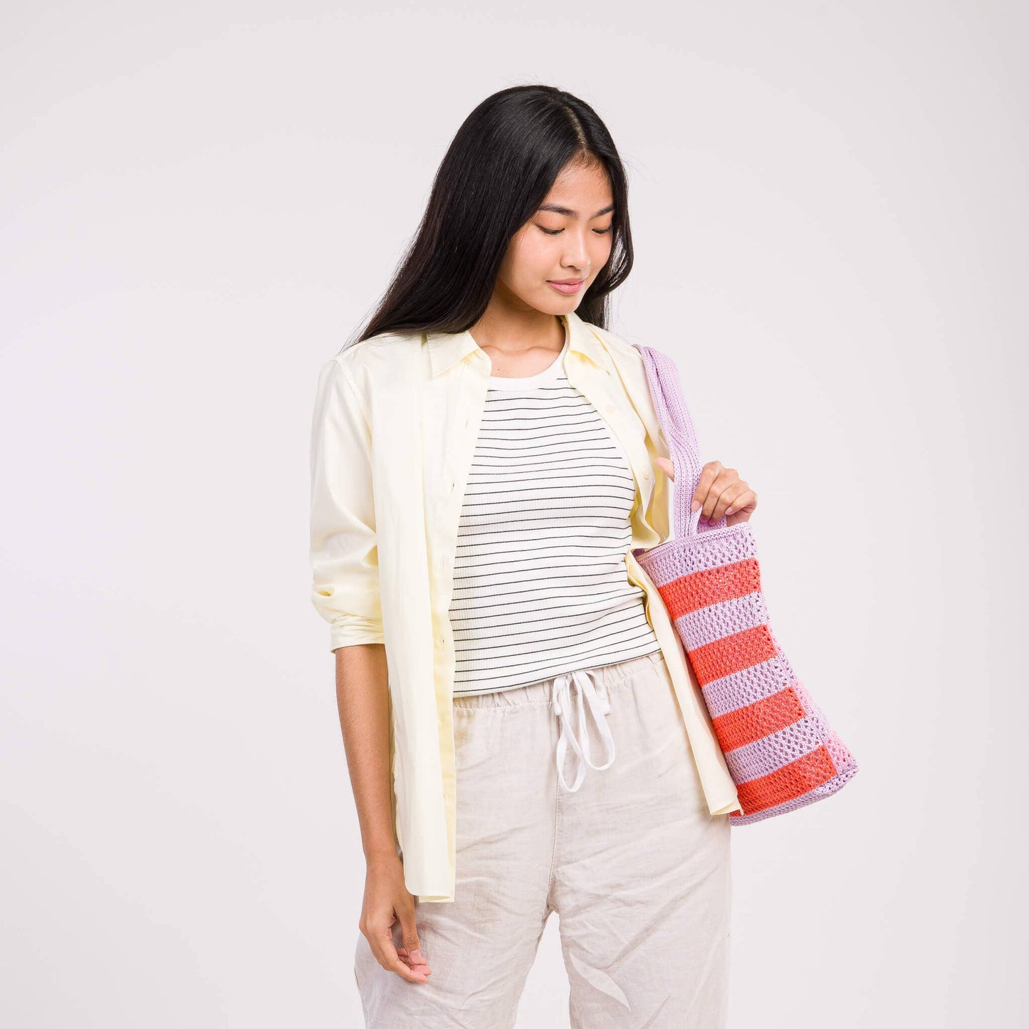 VERLOOP | knits - Stripe Raffia Tote: Lime Green