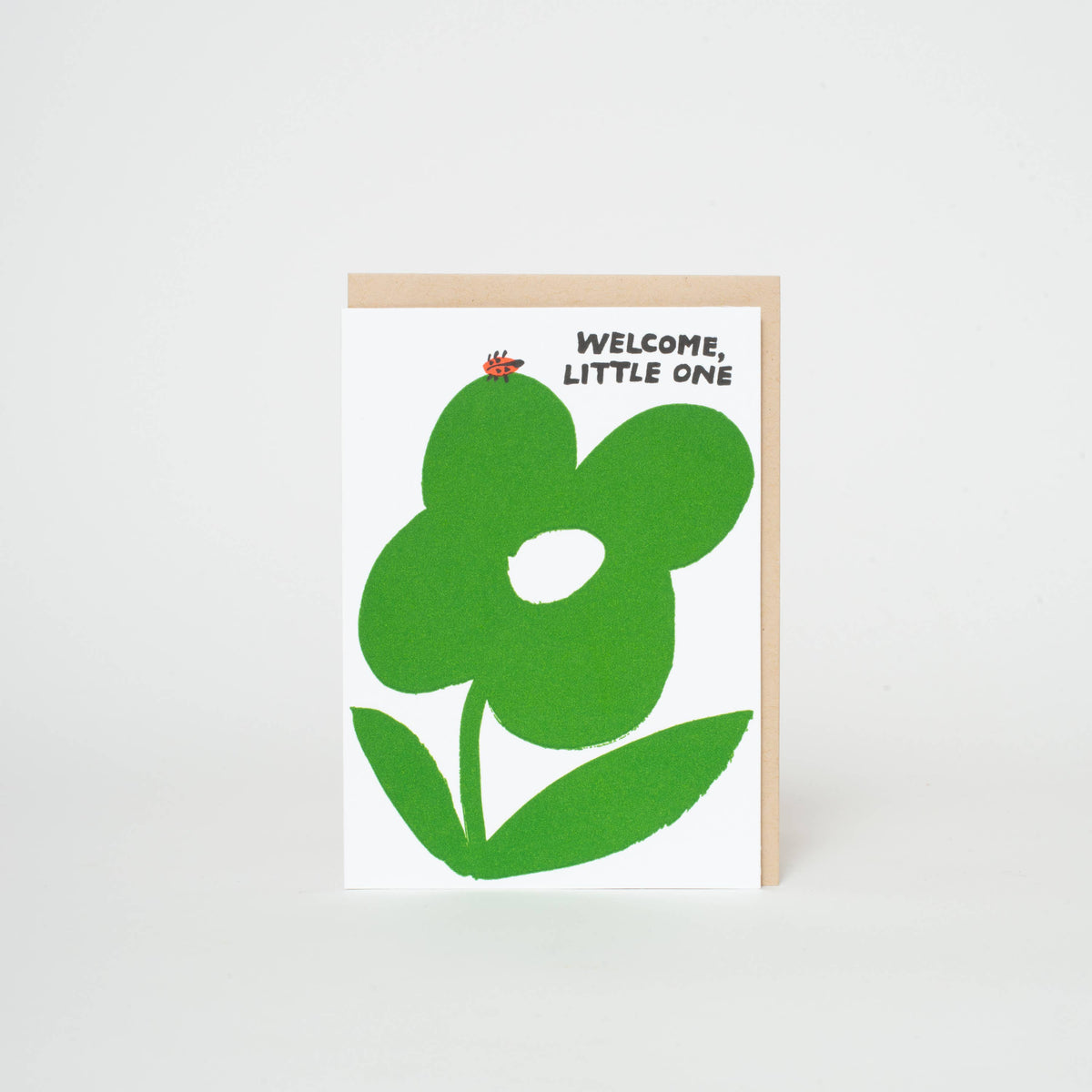 Egg Press Manufacturing - Welcome Little One Ladybug Letterpress Greeting Card: Plastic sleeve