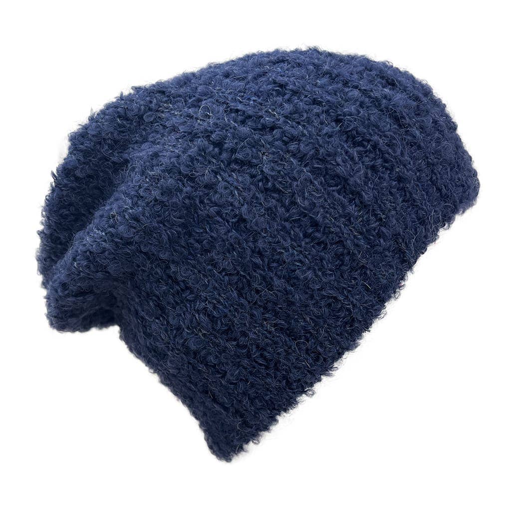 Navy Loop Knit Alpaca Beanie Hat