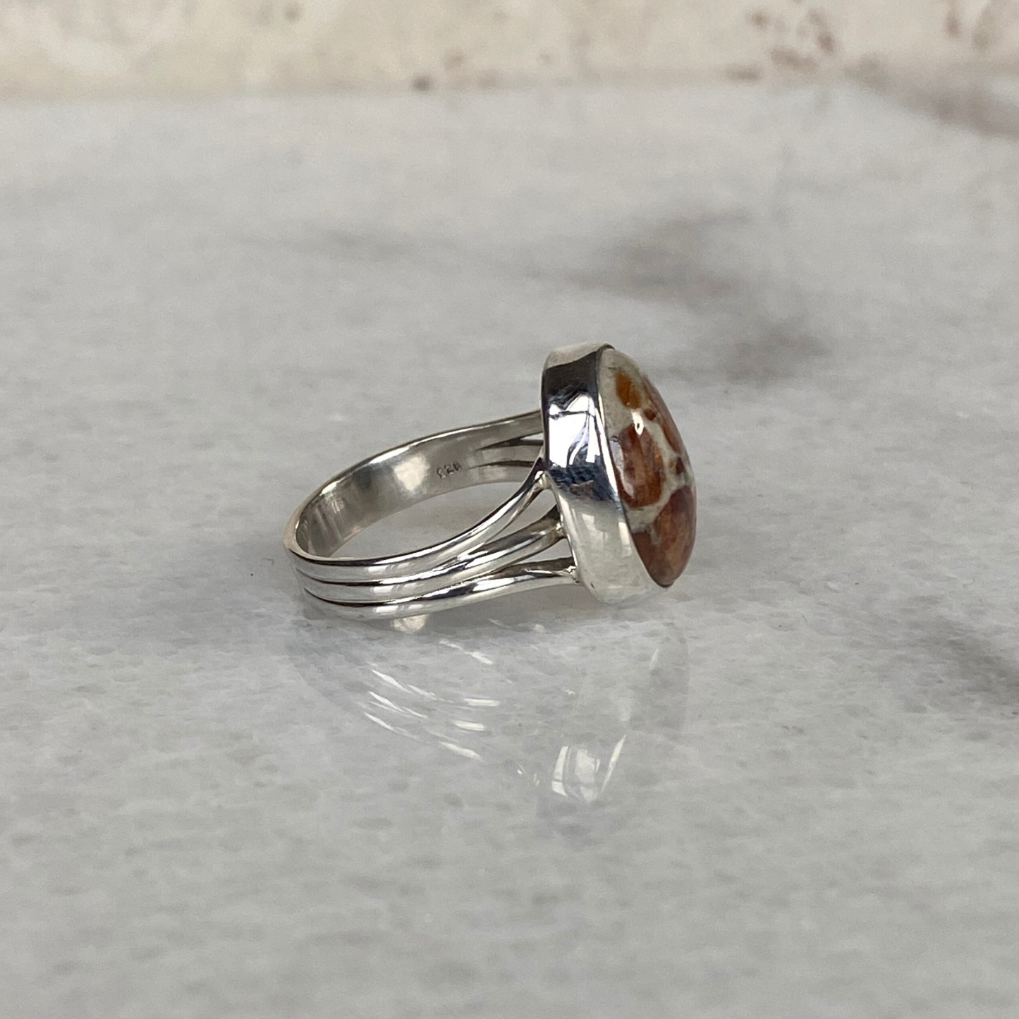 Seeds - Sterling Silver Garnet in Limestone Wide Band Ring: 6