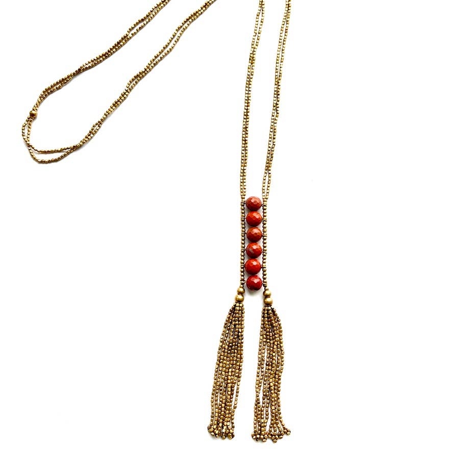 Baizaar - Stone Tassel Necklace: Green Agate
