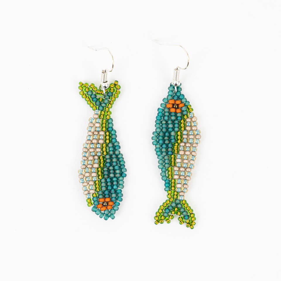 Altiplano - One Fish Two Fish Beaded Earrings: Orange