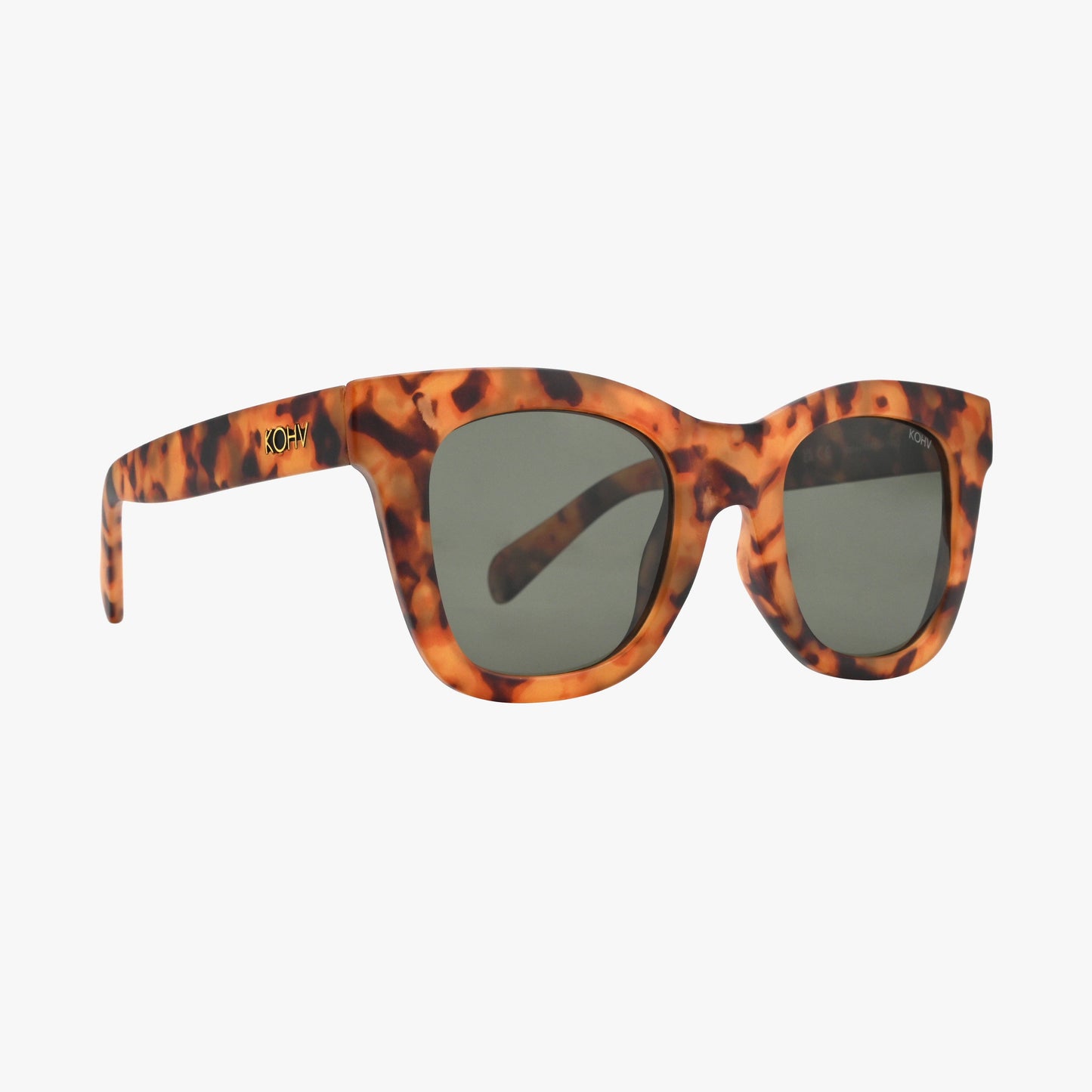 Kohv Eyewear - BAILEY MATTE TORTOISE Polarized Oversized Square Sunglasses: Amber Matte / Matte / Green