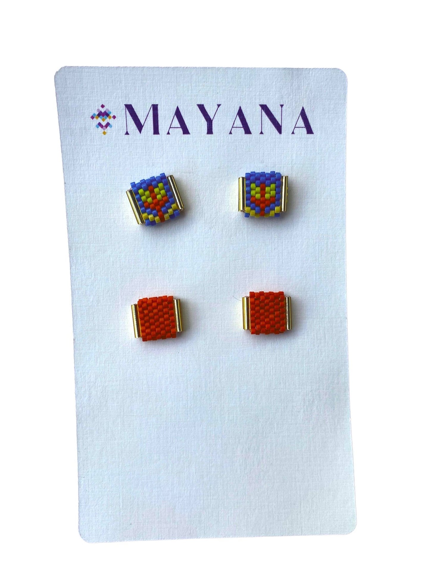 Mayana Designs Co - Beaded Handwoven Tulip Stud Pack (Teal/Rust)