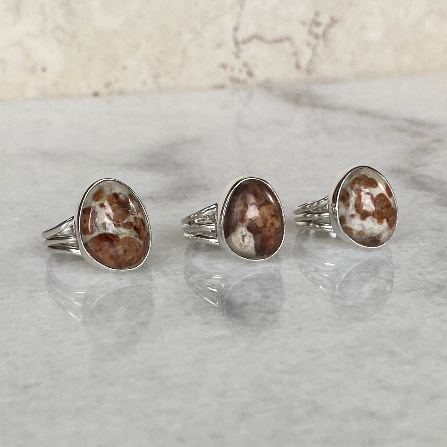 Seeds - Sterling Silver Garnet in Limestone Wide Band Ring: 8