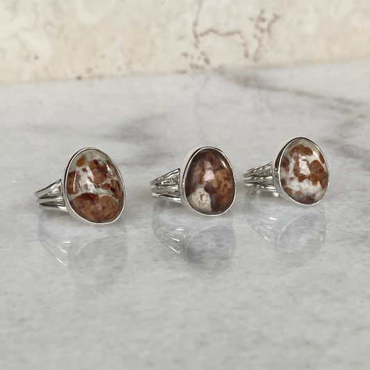 Seeds - Sterling Silver Garnet in Limestone Wide Band Ring: 8