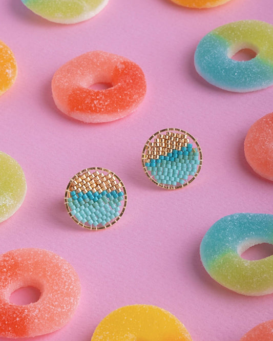 Mayana Designs Co - Beaded Handwoven Sweet Tart Stud Earrings (Aqua)