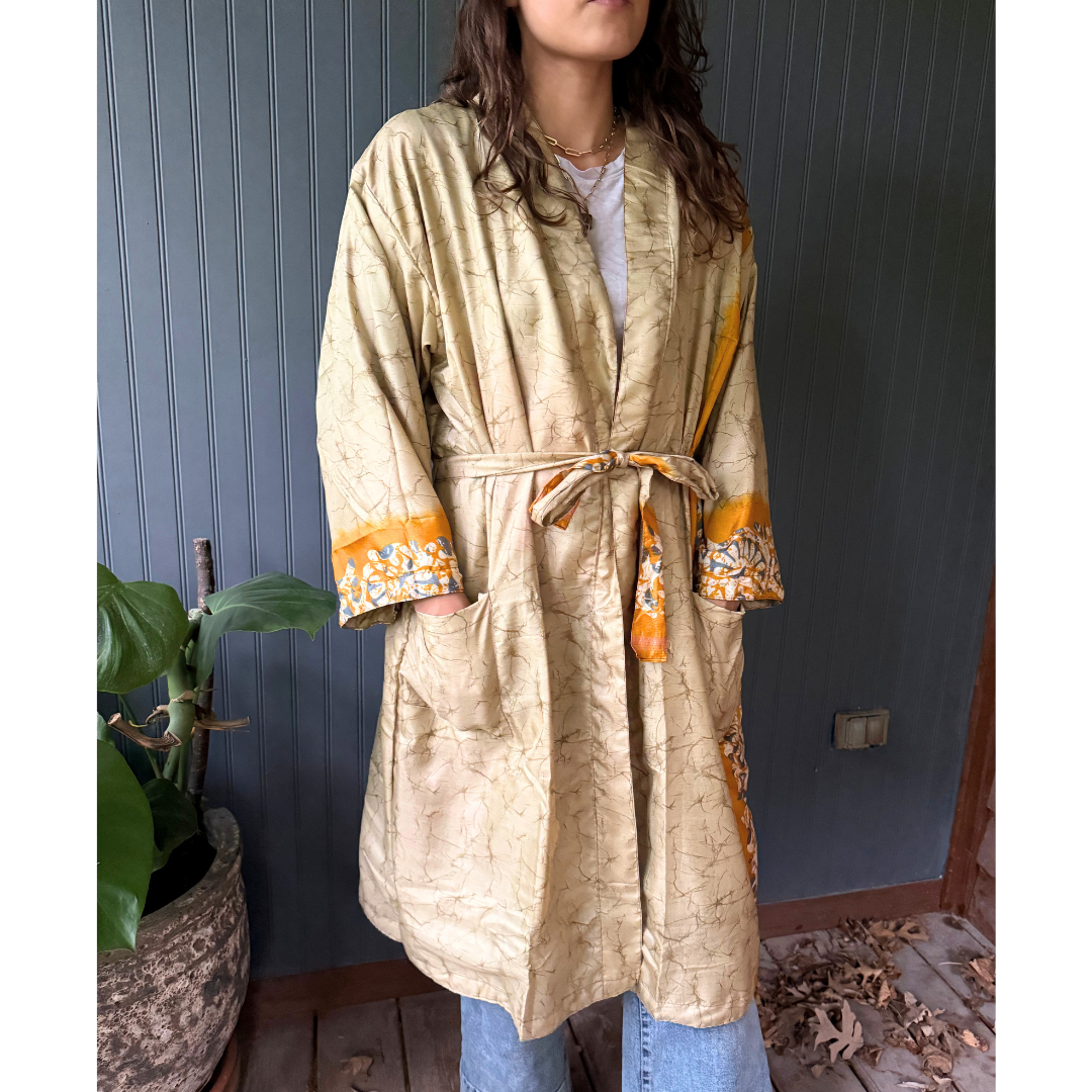 Seeds - Patchwork Silk Robe | Upcycled Silk One Size Reversible