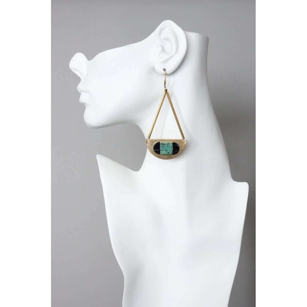 David Aubrey Jewelry - XINE25 Geometric green turquoise and brass earrings