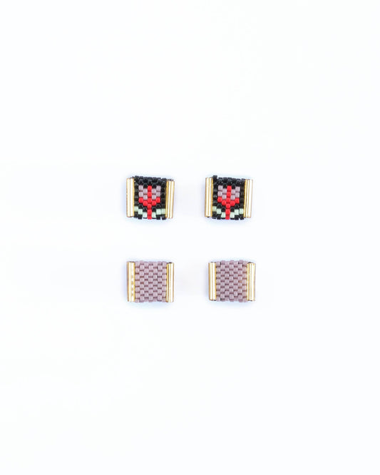 Mayana Designs Co - Beaded Handwoven Tulip Stud Pack (Black/Lilac)