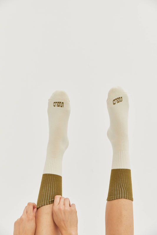 Color Block Crew Socks: Cactus