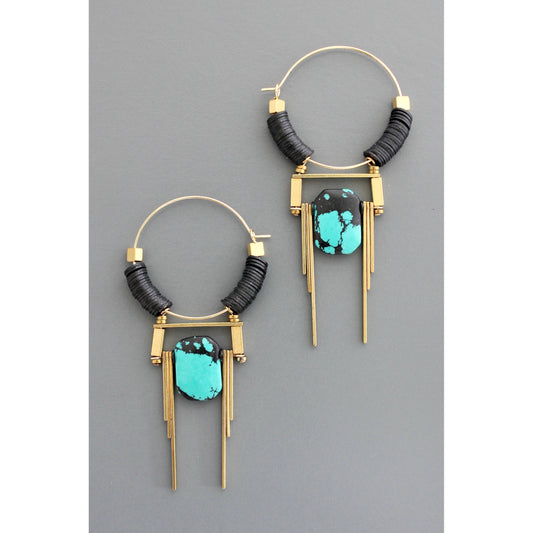 David Aubrey Jewelry - FERE101 Art Deco turquoise hoop earrings