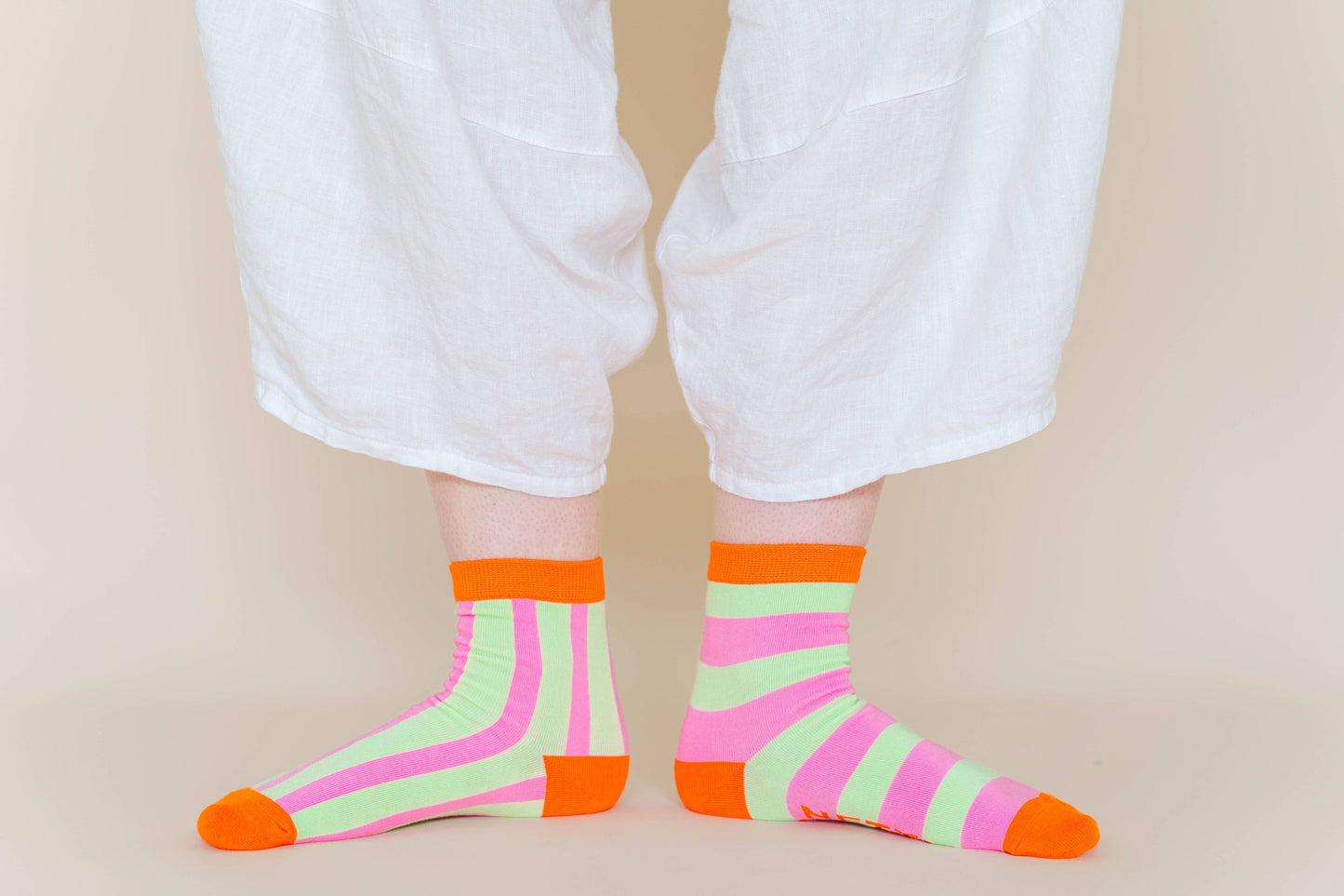 Nettle Studios - Women’s Cotton Ankle Socks - Pink Yellow Stripes