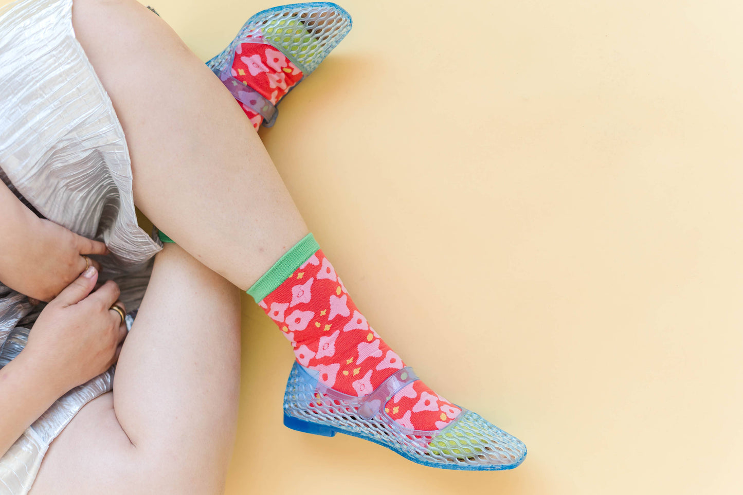 Nettle Studios - Women’s Cotton Ankle Socks - Red & Pink Floral Print