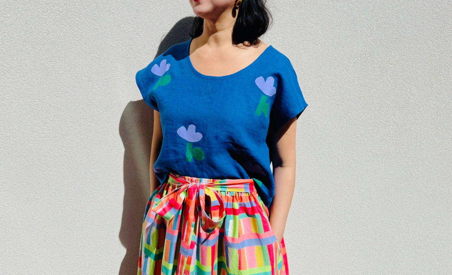 Joolee - Blue flower linen top : M