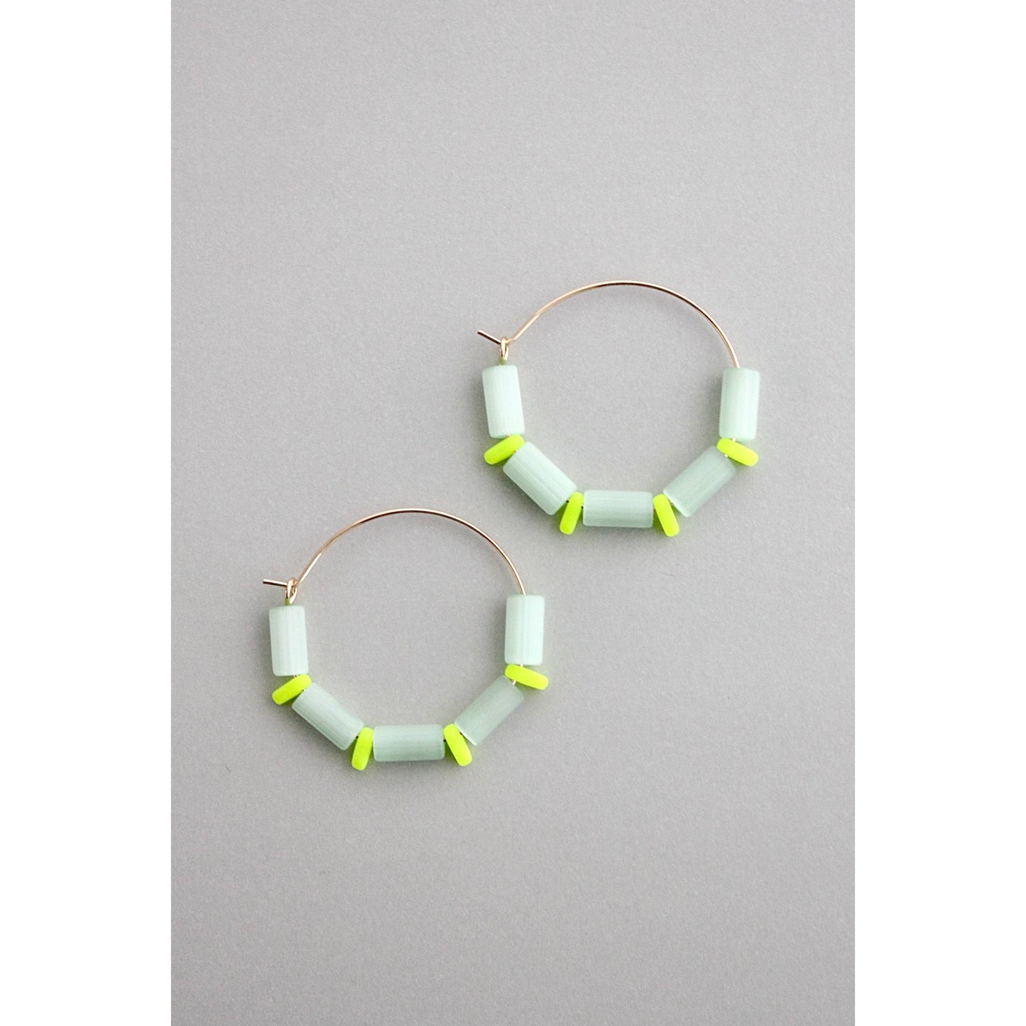 David Aubrey Jewelry - GNDE16 mint green and yellow neon hoop earrings