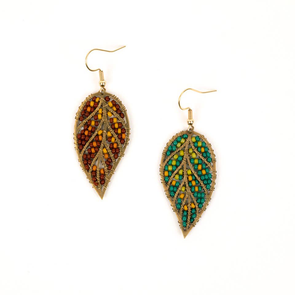 Altiplano - Beaded Leaves Earring: Emerald
