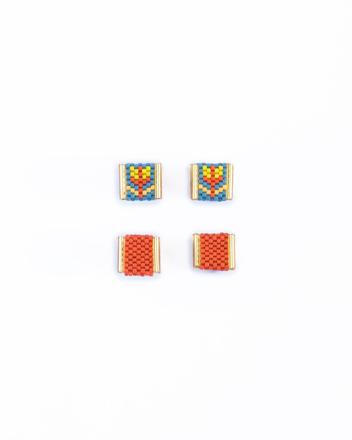 Mayana Designs Co - Beaded Handwoven Tulip Stud Pack (Teal/Citron)