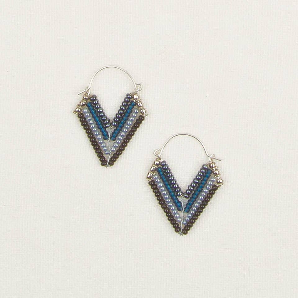 Chevron Bead Hoop Earrings: Denim/Copper