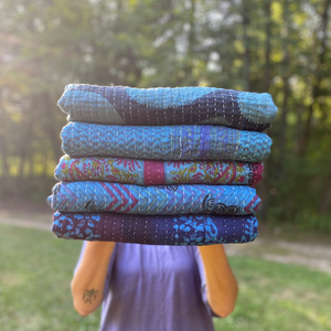 Seeds - Kantha Throw Blanket Quilt (over-dyed)