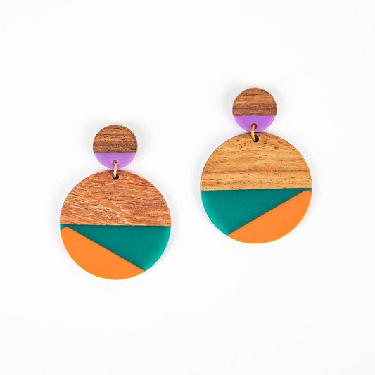 Altiplano - Geo Drop Post Earrings - Orange/Green