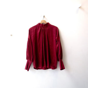 S - Monica Nera NEW $305 Wine Red Amy Silk Shirt Long Sleeve Blouse Top 4427SC