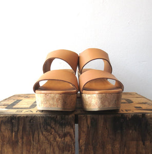 38.5 / 8.5 - Coclico $395 Savana Tan Massy Cork Wedge Sandals NEW w/ Box 4427SC