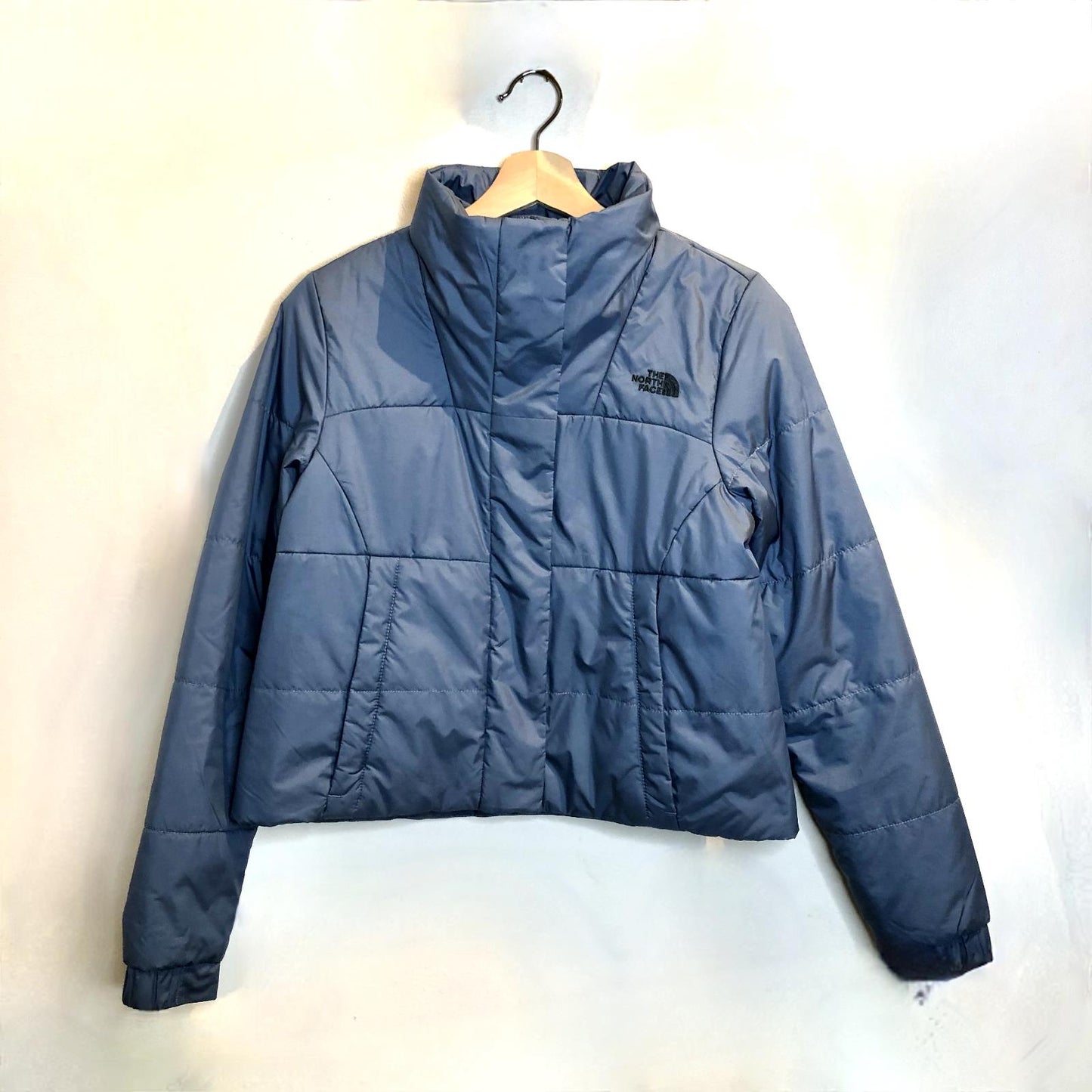 S - The North Face Steel Blue Quilted Zip Up Cropped Jacket Coat 0116AM
