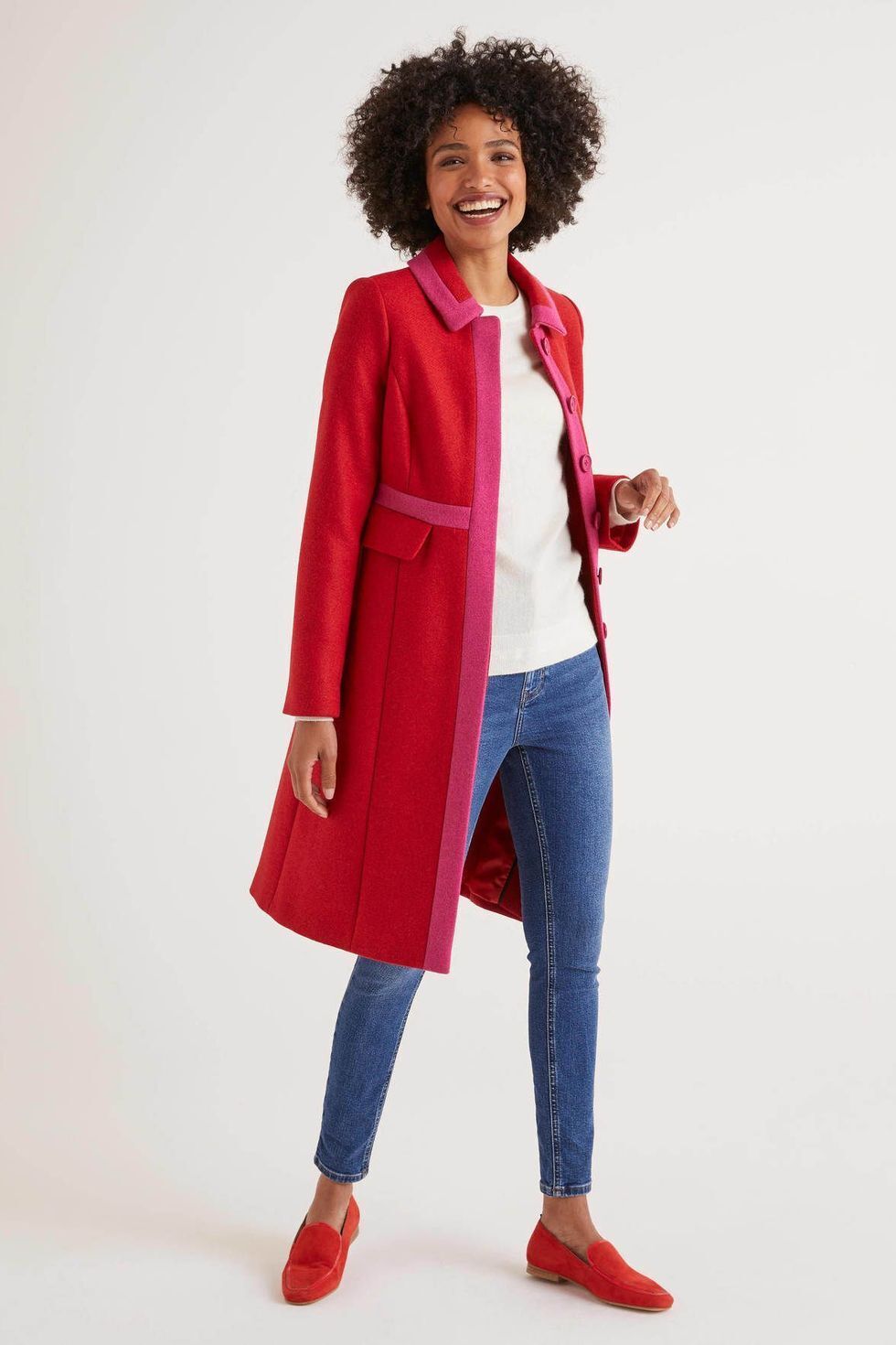 8 - Boden Red & Pink Colorblock Wool Mitford Button Up Coat Jacket NEW 0517JB