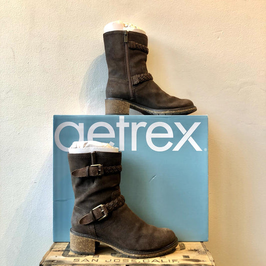 6-6.5 - Aetrex Brown Moto Waterproof Arch Support Nora Boots NEW w/ Box 0420AM