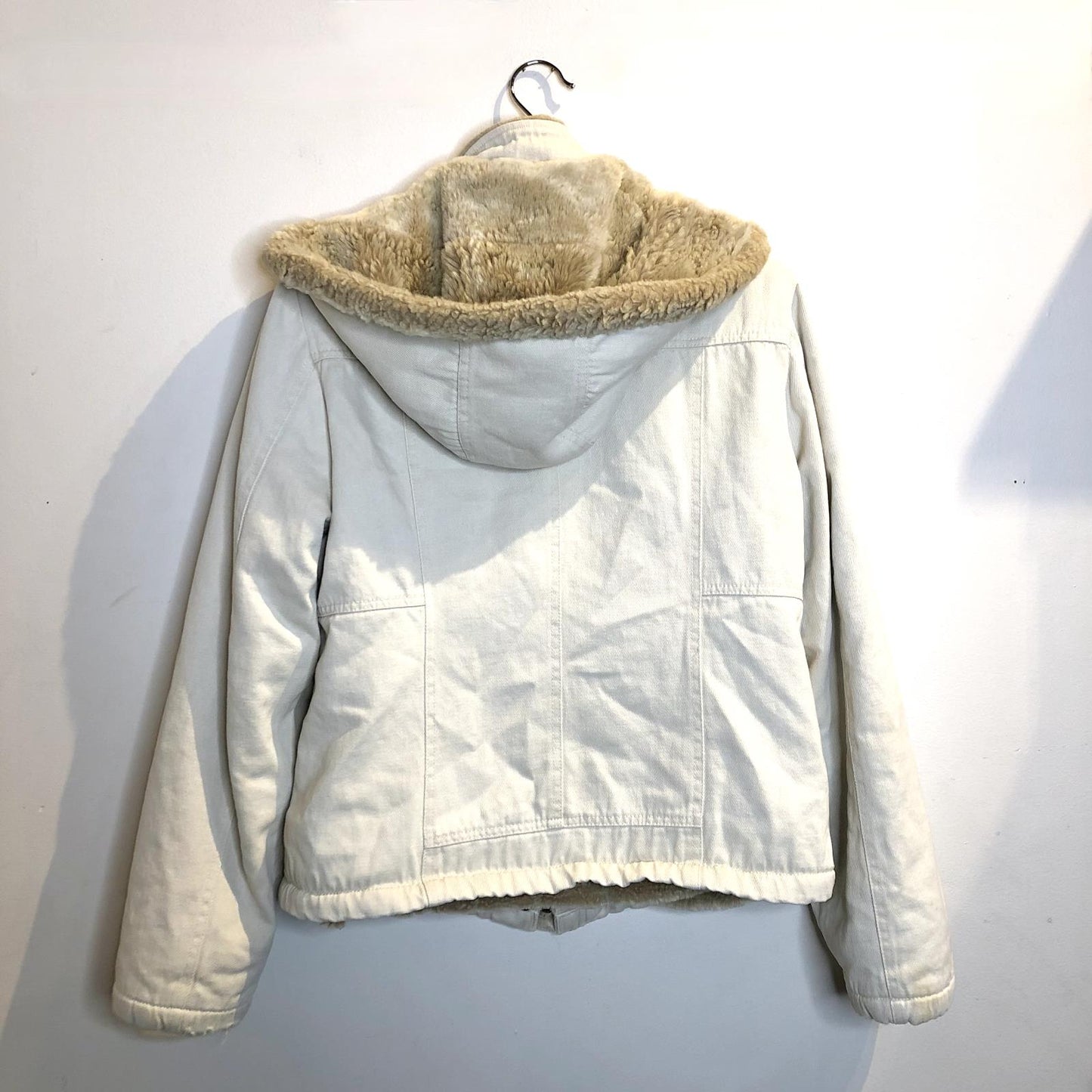 L - Hemp Hoodlamb White Hooded Faux Fur Lined Womens Winter Jacket Parka 0617RF