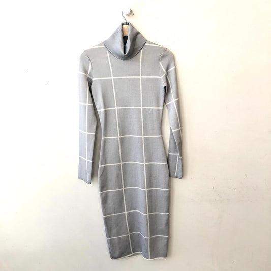 XXS- C/MEO Collective Gray White Pane Check Knit Midi New Guard Dress NEW 0103SA