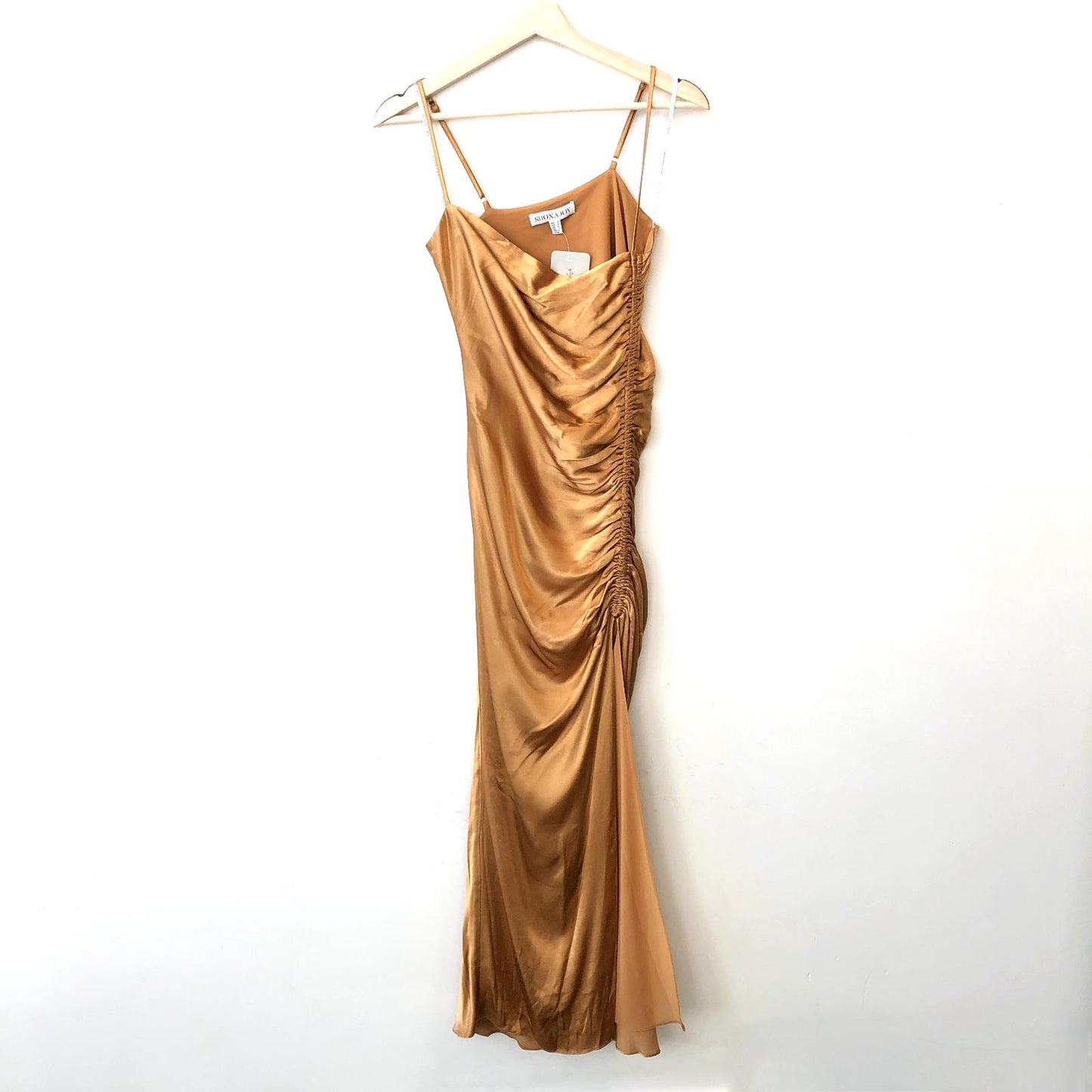 4 - Shona Joy $295 Cumin Gold Bias Ruched Thalia Cocktail Dress 0103SA