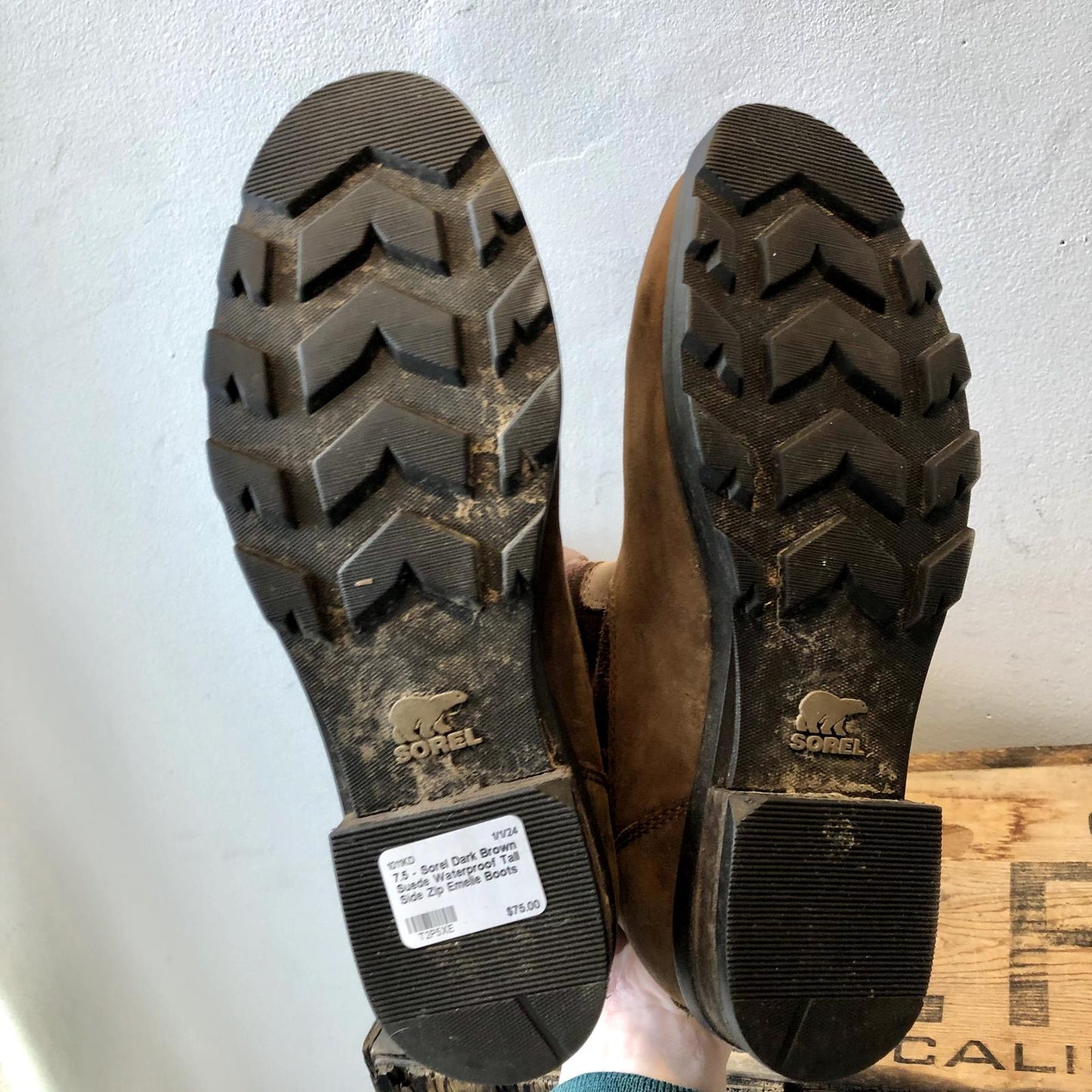 7.5 - Sorel Dark Brown Suede Waterproof Tall Side Zip Emelie Boots 1011KD