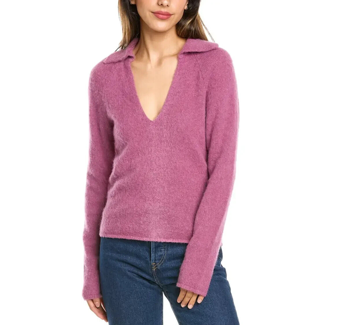 XS - Vince $345 Hollyhock Purple Brushed Alpaca Collared Pullover Sweater 0206SB