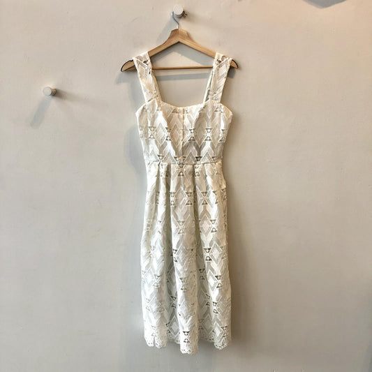 1 / S - Maje White Lace Sleeveless Midi Length Pleated Dress 0202WJ