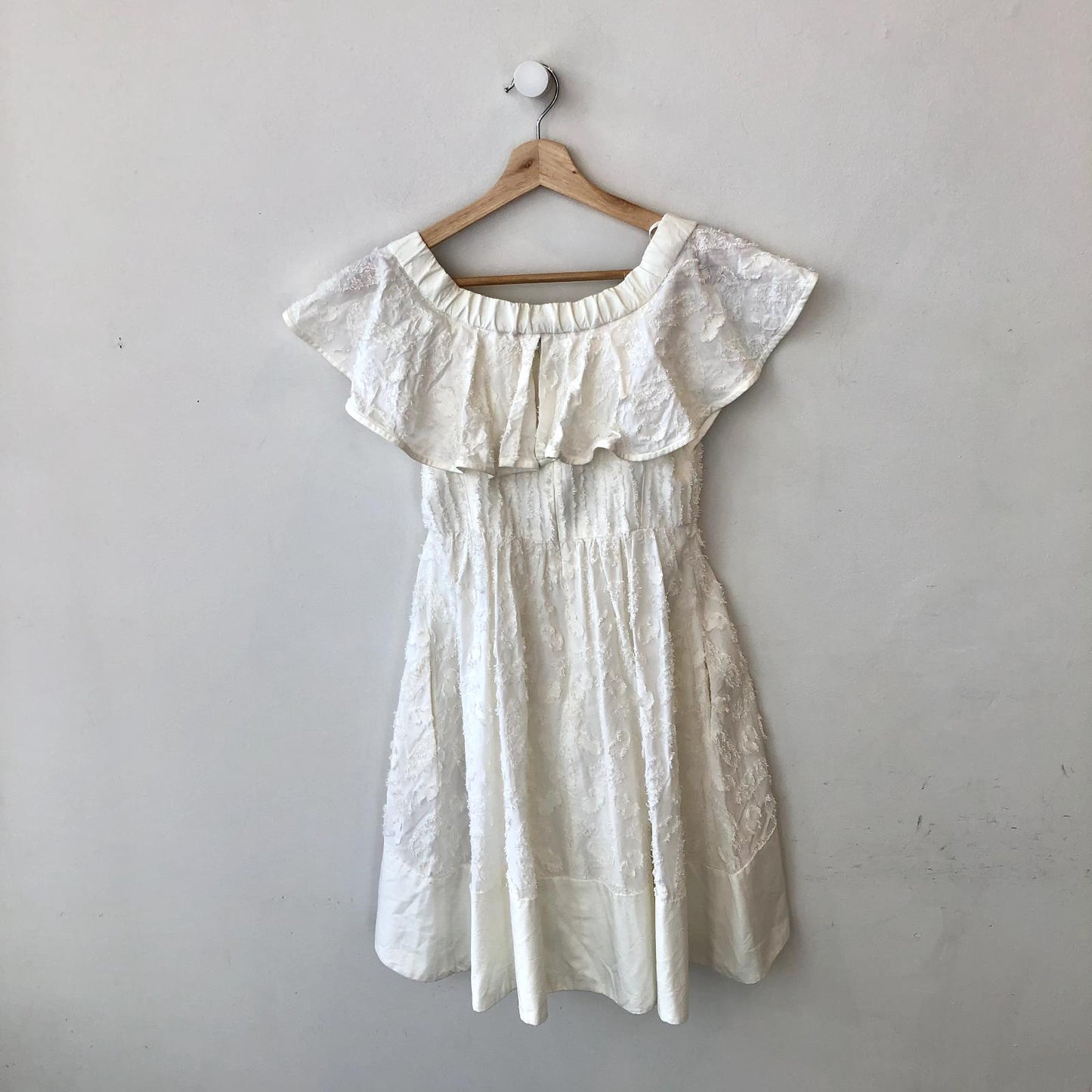2 - Tibi White Flutter Short Sleeve Textured A Line Cotton Cupro Dress 0202WJ
