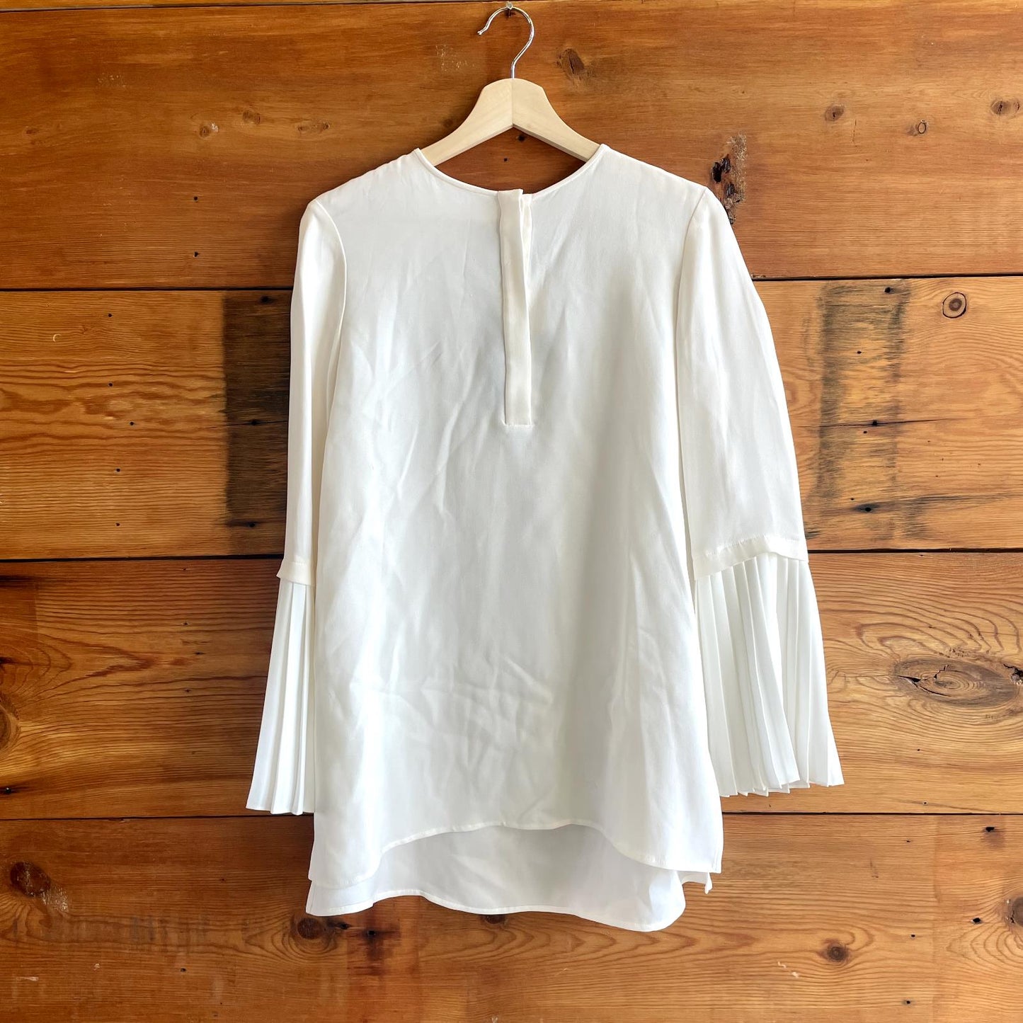S - Lafayette 148 Cloud White $448 Pleated Sleeve Shellie Blouse Top NEW 1217BT