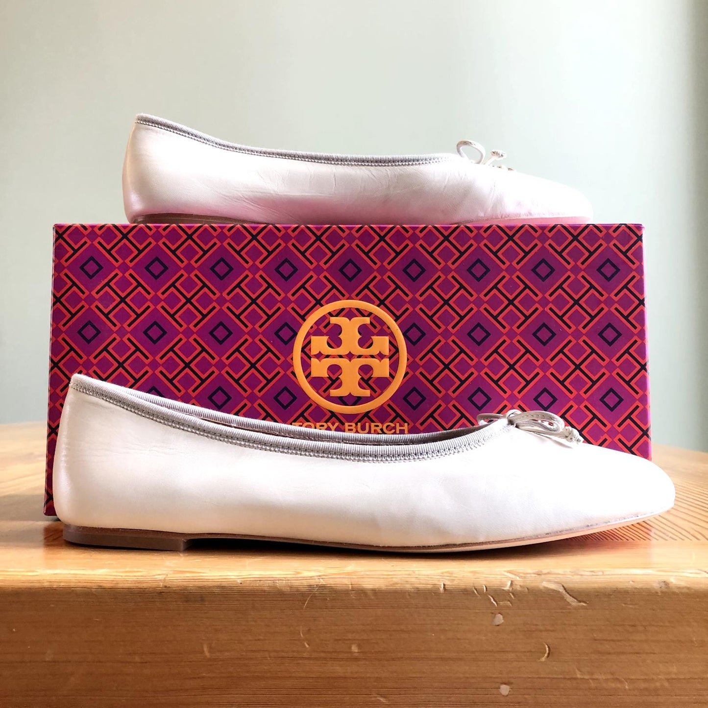 10 - Tory Burch $268 Rice Paper Ivory Charm Ballet Flats Shoes NEW w/ Box 0221PG
