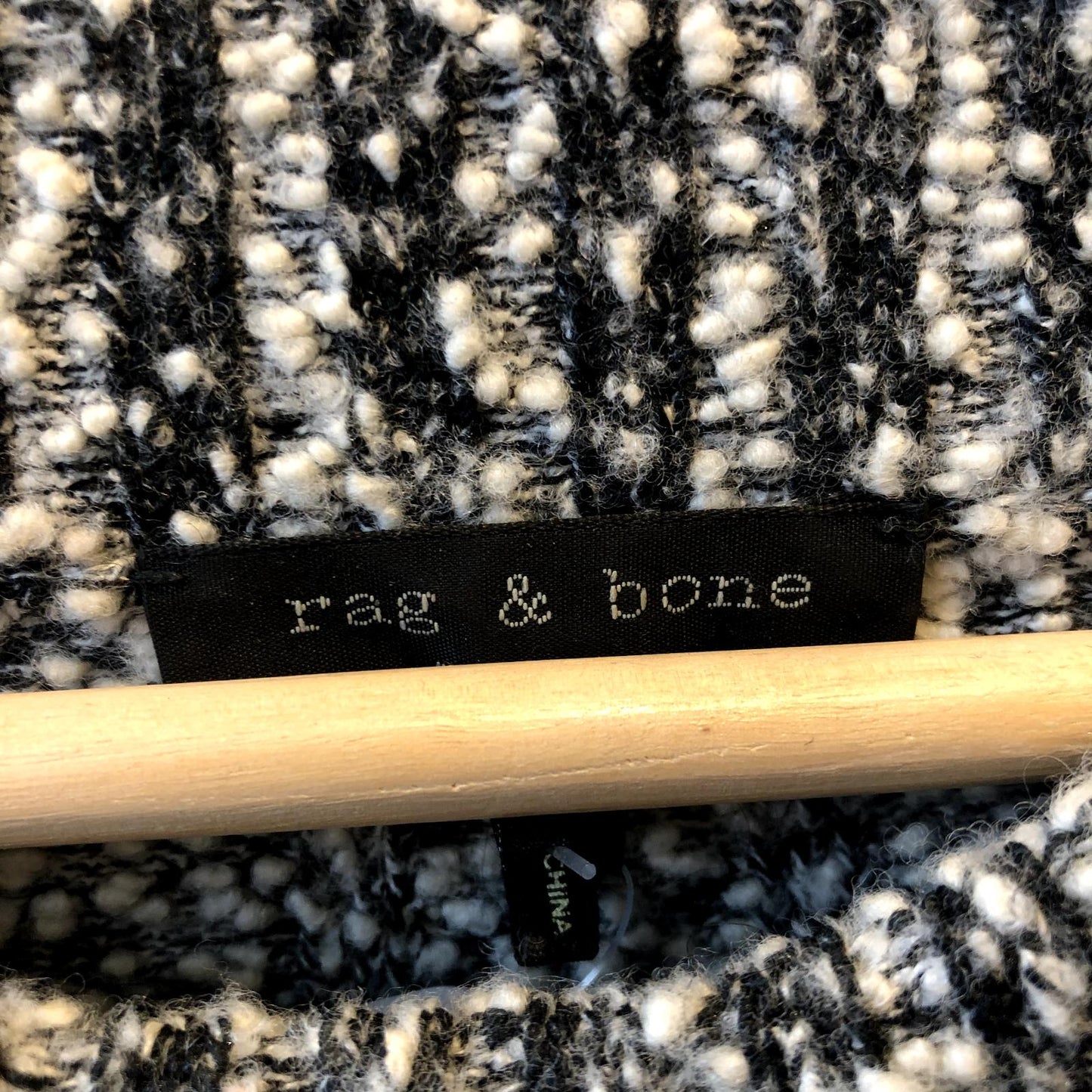 L - Rag & Bone Black & White Marled Knit Crew Neck Tunic Sweater 0000MB