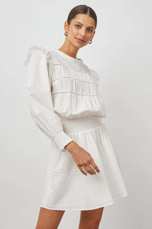 L - Rails White NEW $270 Faren Lace Detail Shoulder Ruffle Smocked Dress 1217BT