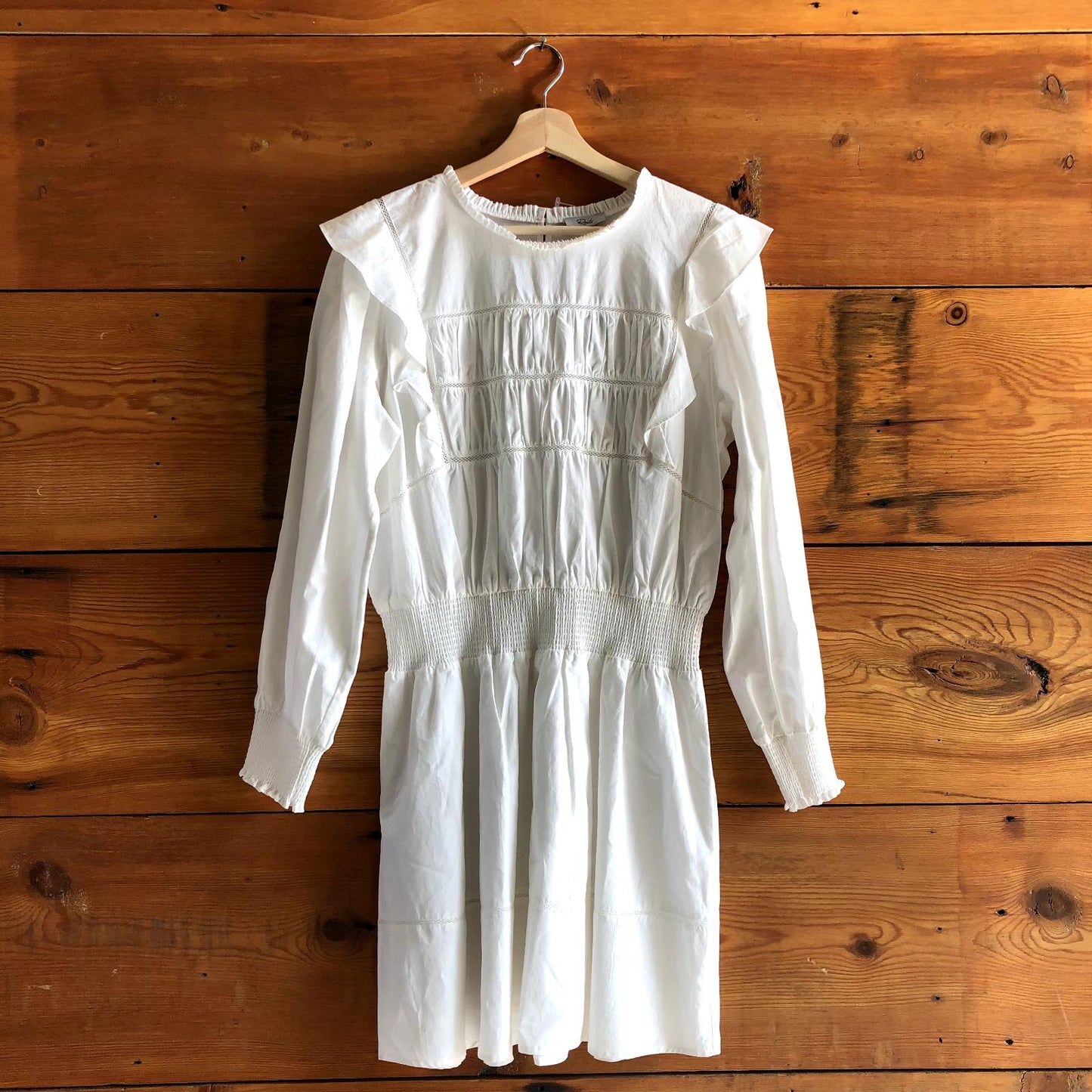 L - Rails White NEW $270 Faren Lace Detail Shoulder Ruffle Smocked Dress 1217BT