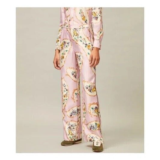 8 - Tory Burch NEW Pink Porcelain Floral Print Silk Cargo Pants 0304HJ