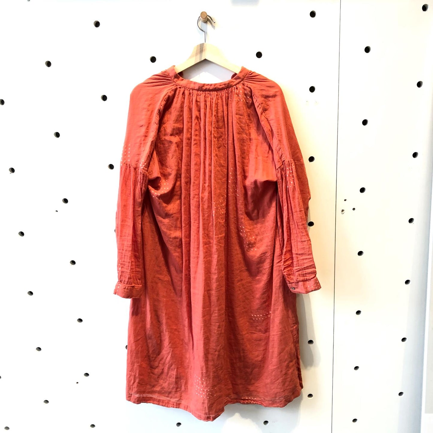O/S - World of Crow Red Cotton Long Sleeve Boho CoverUp Dress 0910MM