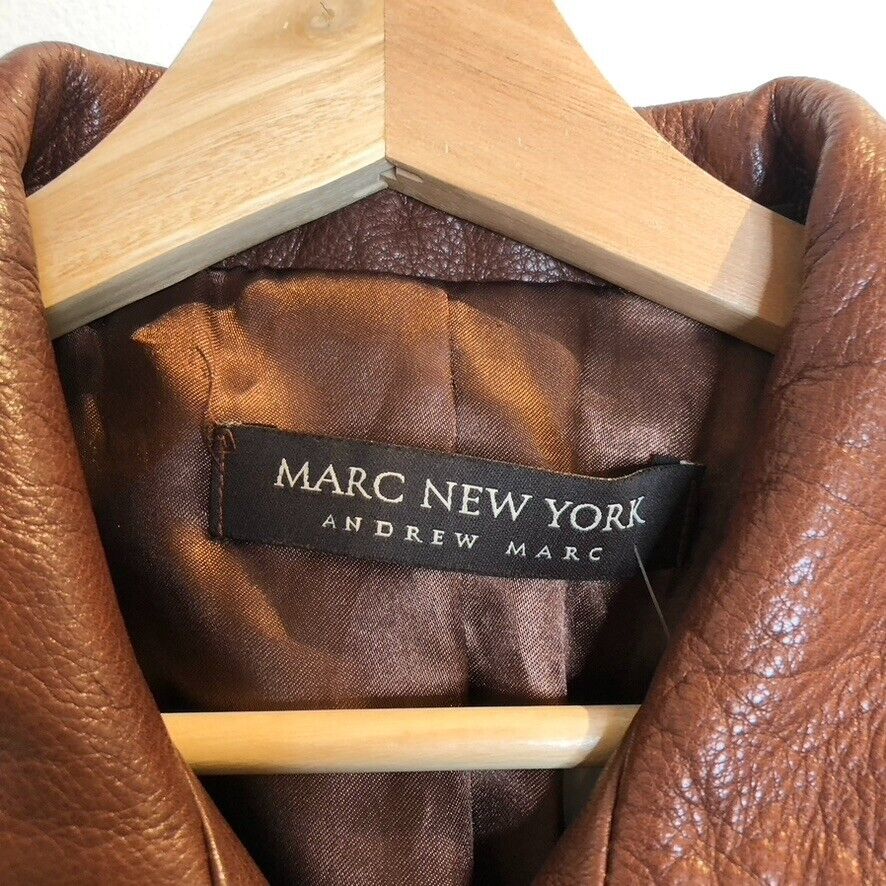 M - Marc New York Rich Nutmeg Brown Soft Leather Zip Up Jacket 0405CC