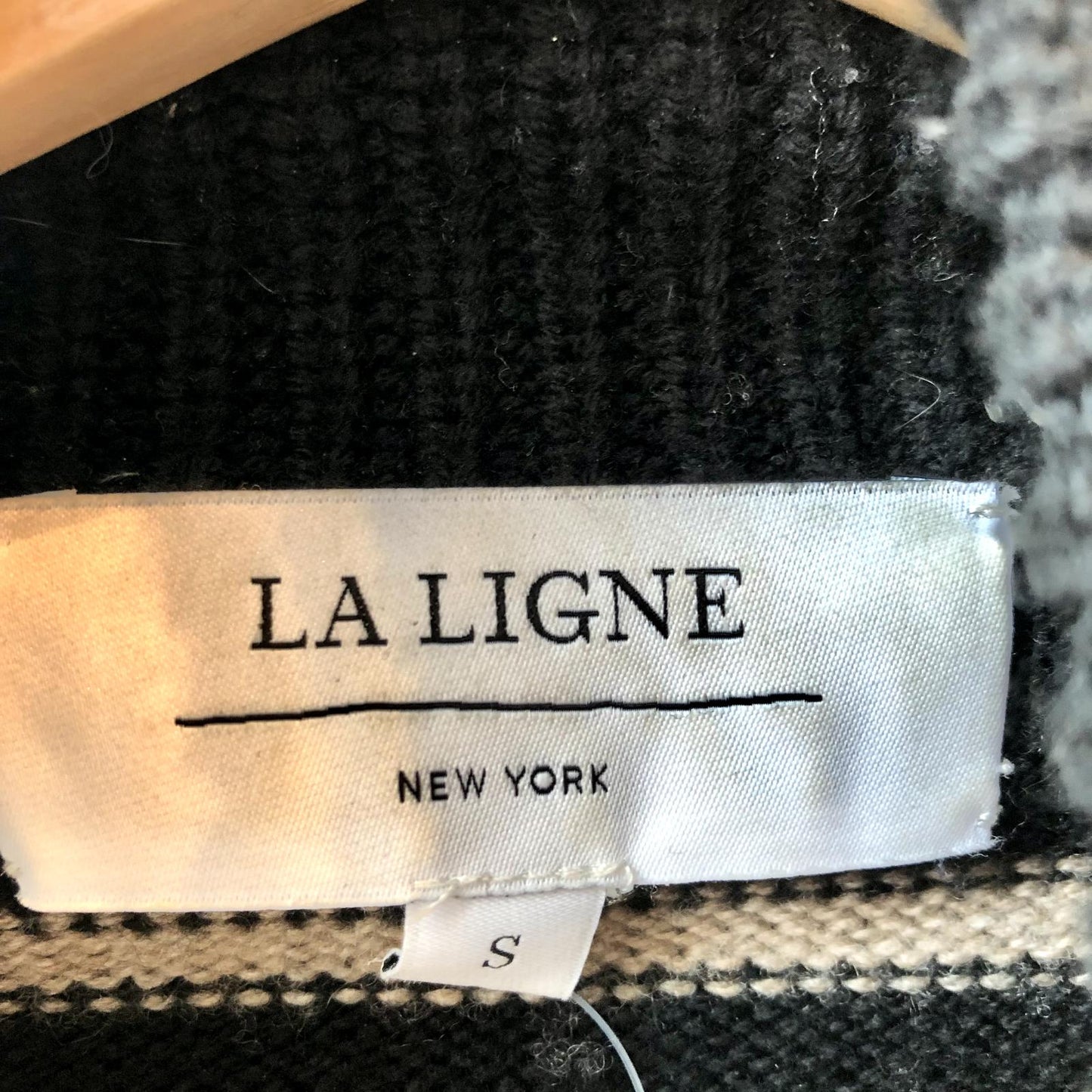 S - La Ligne Black Striped 100% Wool Zip Neck Pullover Sweater 0914LR
