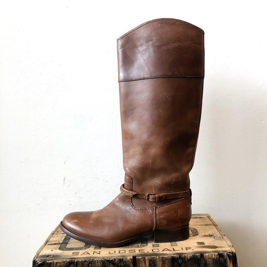 8 - Frye $298 Cognac Brown Leather Melissa Seam Tall Boots NEW *tried on 1217KG