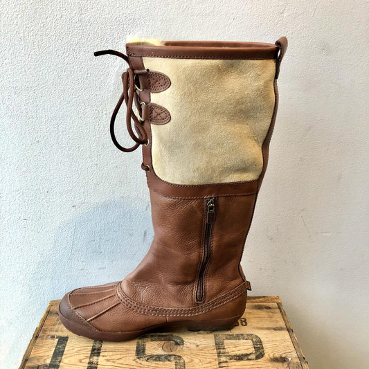 8.5 - Ugg Brown Leather Sheepskin Knee High Belcloud 14" Duck Boots 1130TS