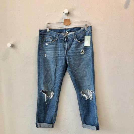 29 - Rag & Bone Moss Wholes Wash Destroyed Boyfriend Cropped Jeans 0919LF