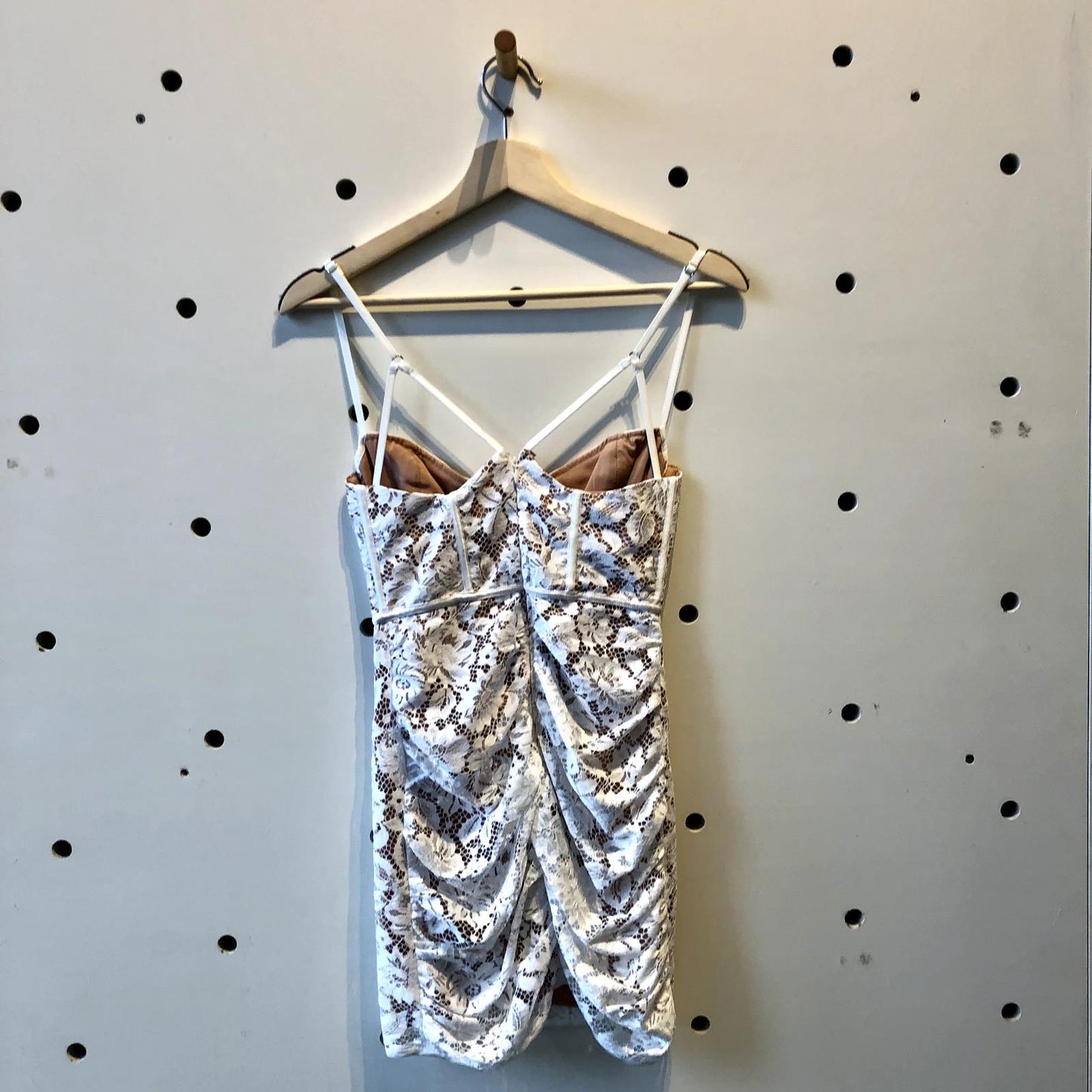 XXS - For Love & Lemons White Lace Julia Overlay Ruched Mini Dress NEW 0131LD